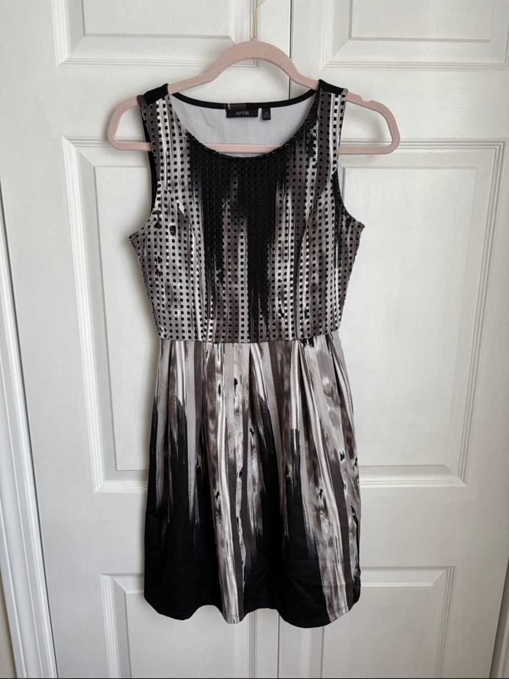 Apt. 9 Black & Silver Sleeveless Fit-and-Flare Dress with Metallic Stripe Detail